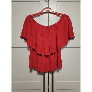 Anthropologie Holding Horses Off Shoulder Ruffle Top Red, Women's Size Small